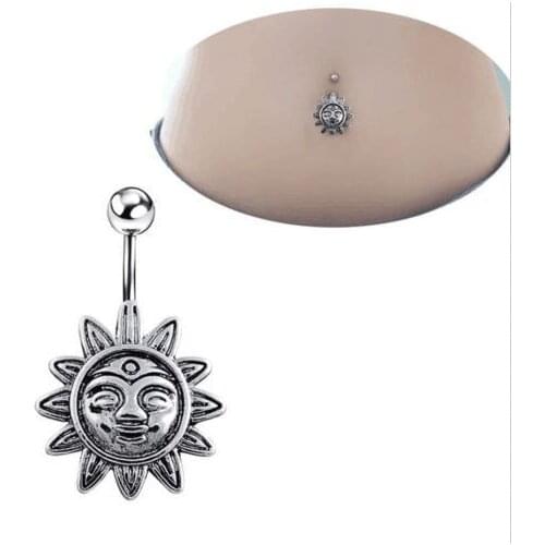 New Arrive Sunflower Sunny Smile Belly Bar with Gem 316L Surgical Steel Navel Bell Button Ring for Women 12pcs/lot Free Shipping