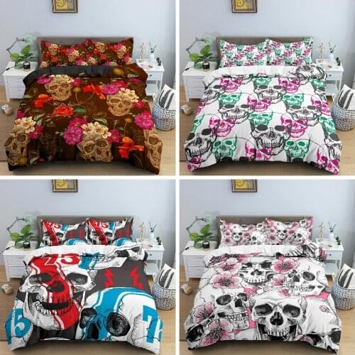 Skeleton Flowers Bedding Set Queen King Size Duvet Cover with Pillowcase Quilt Cover for Kids Bedroom