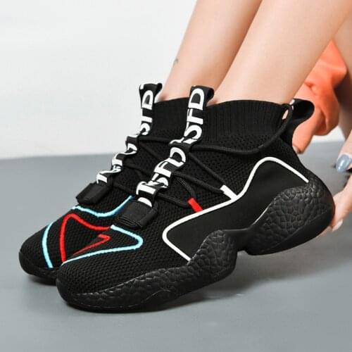 Couple Sneakers Women High-Top Sports Running Shoes Comfortable Camouflage Mesh Hip-Hop Walking Shoe Casual Socks Shoe Men 35-47