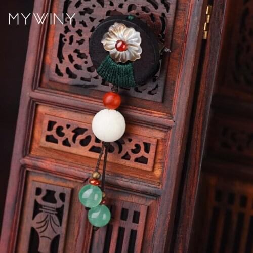 MYWINY Original handmade shell flowers brooch,wooden Ethnic jewelry,Aventurine stone vintage brooch for women,girl gift