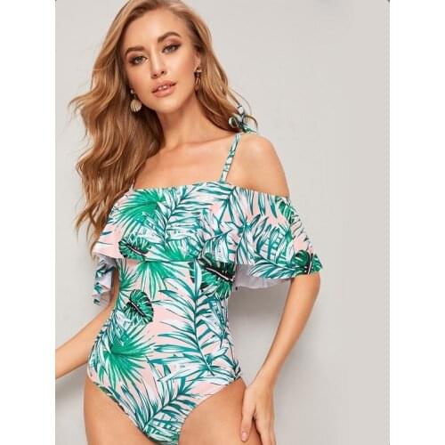 2021 New One Piece Swimsuit Female Sexy Push Up Swimwear Women Print Bathing Suit Summer Beachwear Ruffle Swimming Suit
