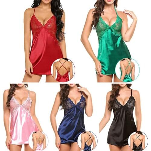 New Fashion Ladies Nightwear Women Female Sleep Dress Silk Lingerie Floral Sleepwear Sexy Sling Nightdress Womens Nightgown