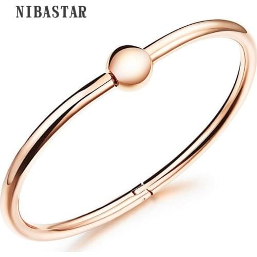 New Arrival Simple Smooth Rose Gold Bracelet Steel Ball Screw Deduction Titanium steel Women Bracelets Bangles