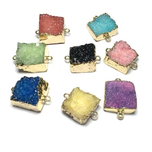 New Natural Agates Druzy Stone Double Hole Connector Charms Crystal Quartz Pendant for Jewelry Making DIY Necklace Accessories
