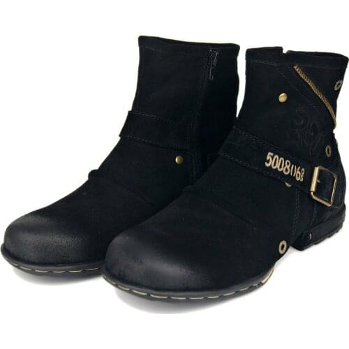 OTTO ZONE Mens Shoes Boots Genuine Suede Cow Leather High Top Autumn/Winter Ankle Boots Motercycle Leather Brand Shoes Winter