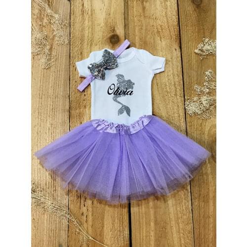 Personalized name little mermaid princess Newborn infant bodysuit onepiece Tutu Dress romper Outfit Setbaby shower party favors