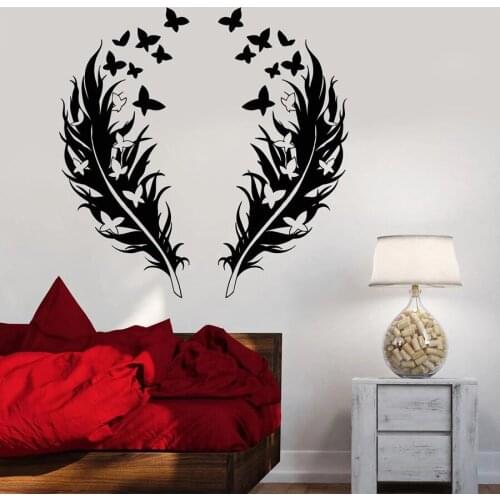 Feathers Wall Decal Butterfly Love Romantic Couple Bedroom Living Room Home Design Decor Vinyl Window Stickers Art Mural M131