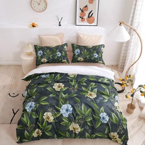 Dark Green Retro Bed Linen 3d Printing Flowers And Green Leaf Bedding Set King Size Luxury Home Textile Duvet Cover Bedclothes