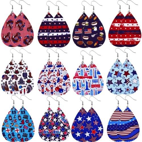 Potosala Independence Day Leather Drop Earrings New Stars And Stripes Teardrop Earrings Women Dangle Fashion Ear Jewelry Gifts