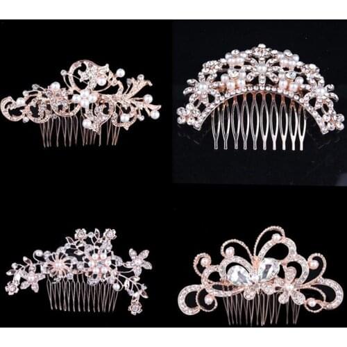 2021 Hot Bridal Crystal Hair Comb For Women Rose Gold Butterfly Flower Pearls Combs For Famale Wedding Party Accessories Jewelry