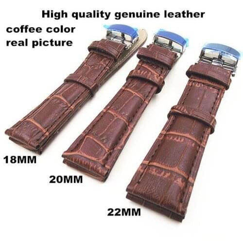 10pcs /lots 18MM 20MM 22MM genuine leather Watch band watch strap waterproof leather stainless steel buckle - brown color