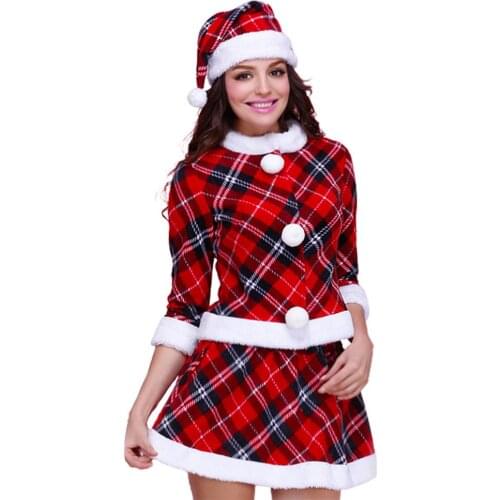 Christmas Costume Soft Classic Cosplay Suit for Female New Womens Santa Claus Costume Red Plaid Christmas Costume/Student