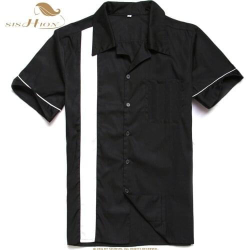 SISHION Vintage Men Shirt Cowboy ST109 Cotton Botton up Short Sleeve Summer Black Shirt camisa manga curta mens bowling Shirts