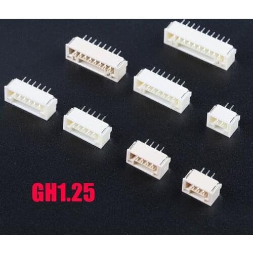 50Pcs/LOT GH 1.25mm lying with lock connector SMT Horizontal 2P 3P 4P 5P 6P 8P JST Connector Header Male