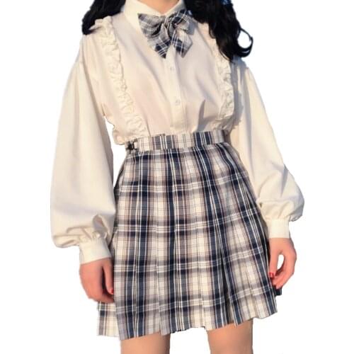 JK Style Women White Blouse Street Fashion Ruffle Stitch Doll Collar Long Sleeve Shirt Kawaii Teenager Girls All-Match Blusa Top