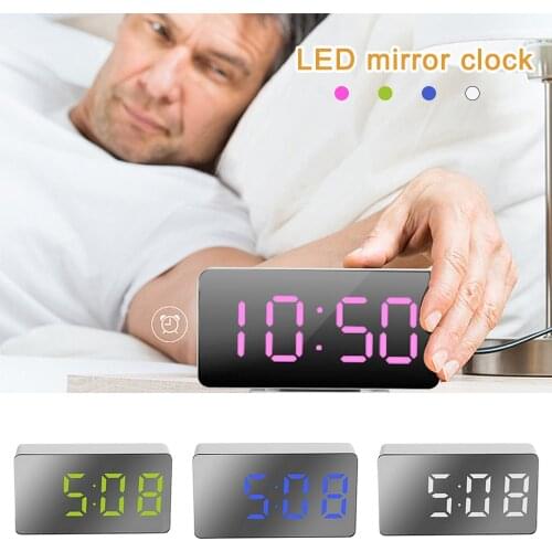 LED Multifunctional Mirror Clock Digital Alarm Snooze Display Time Night LCD Light Table Desktop USB 5v/No Battery Home Decor