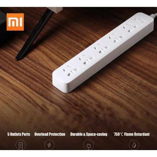 Xiaomi Power Strip with Grounded Surge Protector with 5 Outlets Ports with Flat Plug PowerPort Strip With Extension Cord 220V