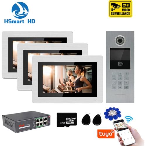 Tuya Smart 7 Inch WIFI POE IP Video Intercom System Motion Detection With Outdoor Passwork Keypad / RFID Card Doorbell Camera