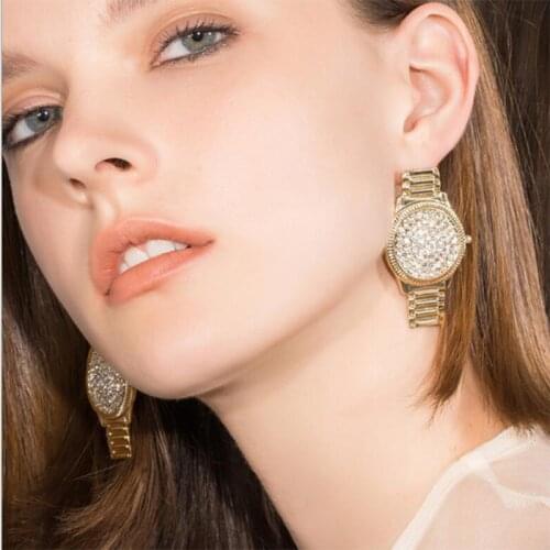 Womens unique design of simple luxury crystal watch earrings, rhinestone earrings jewelry gifts