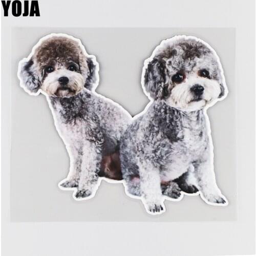 YOJA 16.6×14.2CM Grey Teddy Cute Dog Body Decoration Car Stickers Scratch Occlusion Cartoon Decals 19B-0091