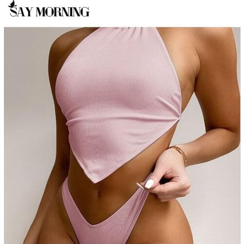 SAY MORNING Bellyband Bikini New 2021 Small Solid Pit Strip Womens Swimwear Bikini Bathing Suit BeachWear