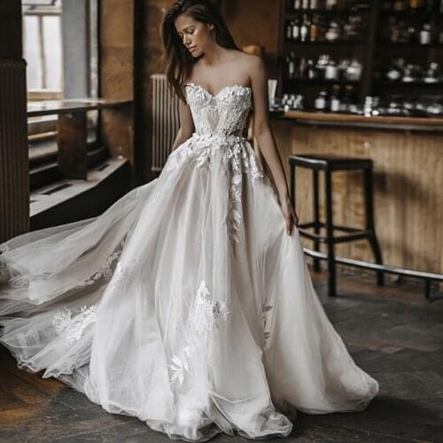 Exquisite Sweetheart A Line Wedding Dress Boho Beach Floor Length Bridal Gowns 2021 New Arrival Robes De Mariage