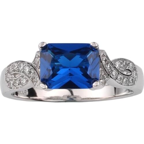 Womens Solid 925 Silver Ring 7x9mm Radiant Cut Cubic Zirconia CZ September Birthstone Engagement Jewelry Birthday Gift R002