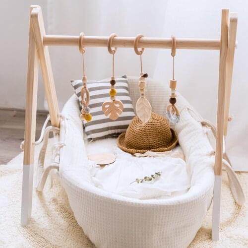 1Set Wooden Rattle Baby Toys Play Gym Mobile Newborn Sensory Structure Baby Nursing Gifts Handmade Stroller Accessories Gifts