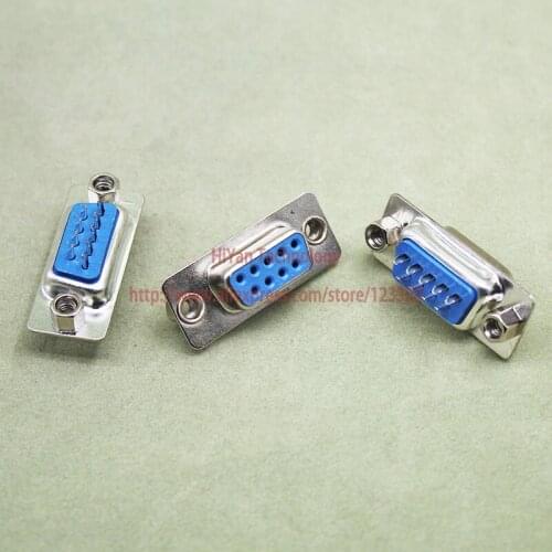 10pcs/lot) RS232 Blue Parallel Serial Port DB9 9 Pin D Sub Female Wire Solder Connector DB9 Socket Plug Adapter Back With Nut