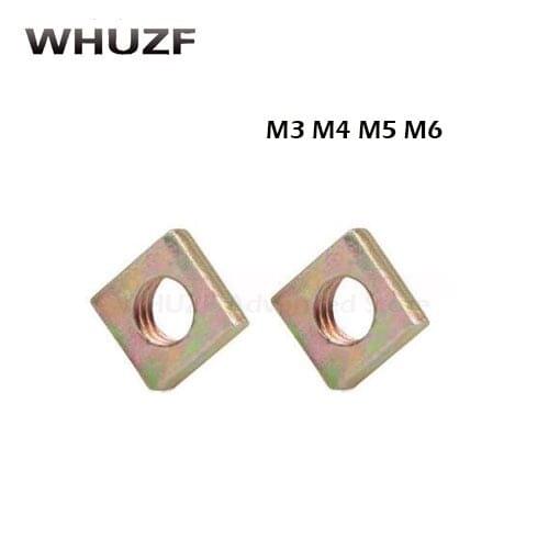100Pcs DIN562 M3 M4 M5 M6 Color Zinc Plated Square Nuts Without Bevel Block Square Quadrangle Galvanized Pressed Nuts HW055
