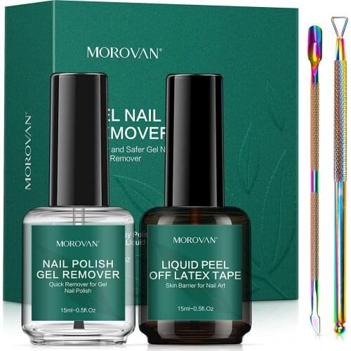 15ml Gel Nail Polish Remover Kit with Latex Tape Peel Off Liquid-Professional Quick 2-3 Minutes for UV Soak-off Gel, Nail Polish