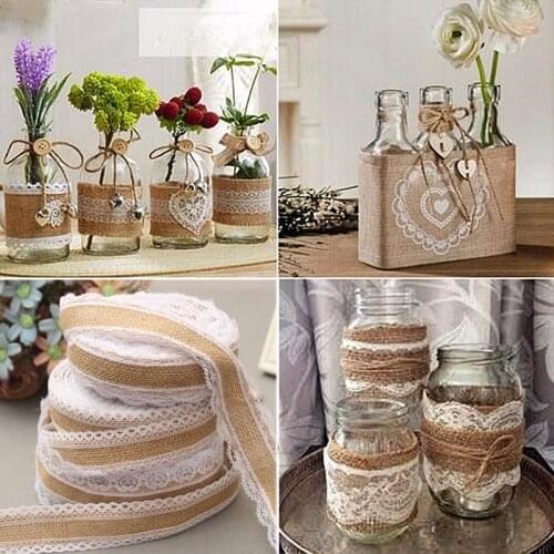 2M Natural Jute Burlap Ribbon Rustic Vintage Wedding Decor Hessian Lace Jute Roll Merry Christmas Party Supplies DIY