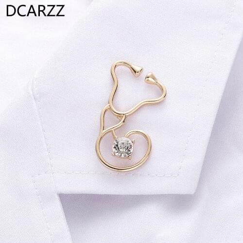 2019 Crystals Stethoscope Heart Pin Rose Gold Metal Badge Brooches Medical Jewelry Gift for Doctor/Nurses Funny Pins Wholesale