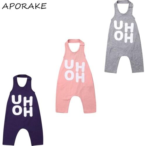 2021 0-6Y Summer Infant Baby Girl Boy Romper Letter Print Sleeveless Halter Backless Jumpsuit Cotton Clothes Outfit