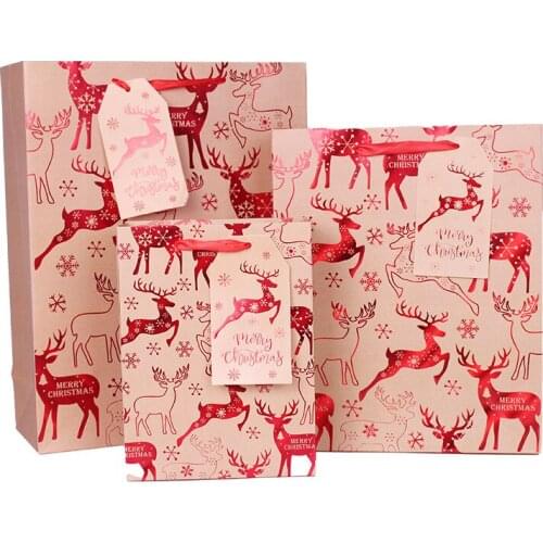 3Pcs/set Portable Paper Bags Thank You Gift Packaging Bag for Thanksgiving Wedding Birthday Guests Navidad Christmas Present Bag