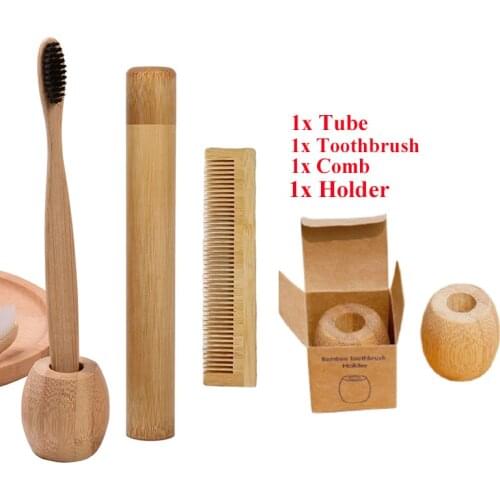 4pcs-Pack Bamboo Products Eco Friendly Bamboo Toothbrush BambooToothbrush Case Wooden Toothbrush Holder Hairbrush Bamboo Comb