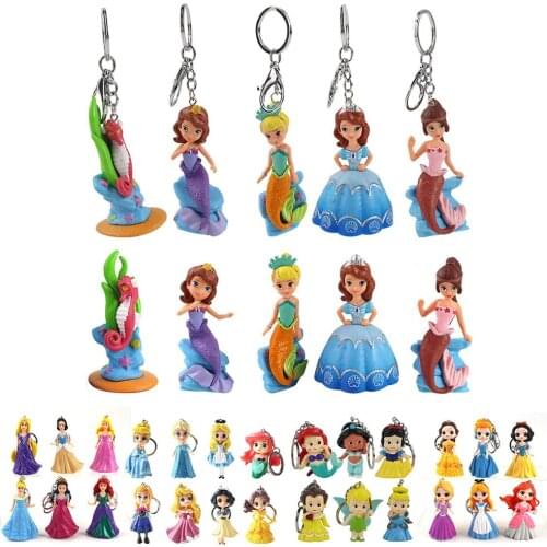 5-6-8 Pcs/Set 6-10cm Princess Sophia Sofia Mermaid Snow White Cinderella Belle Keychain Key Ring Action Figure Model Toys Gifts