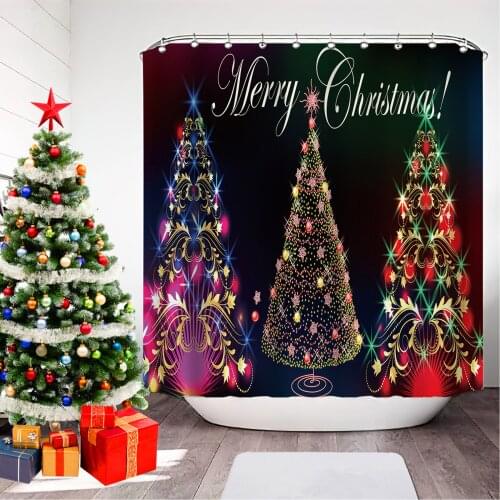 8 Styles Christmas Printed Shower Curtain Waterproof Mildew-proof Bathroom Hanging Curtains 150x180cm/180x180cm/200x180cm