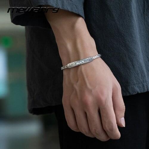 MEWANRY 925 Sterling Silver Bracelets Trendy Hip Hop Vintage Twist Texture Letter Pattern Bangles Couple Party Jewelry Wholesale