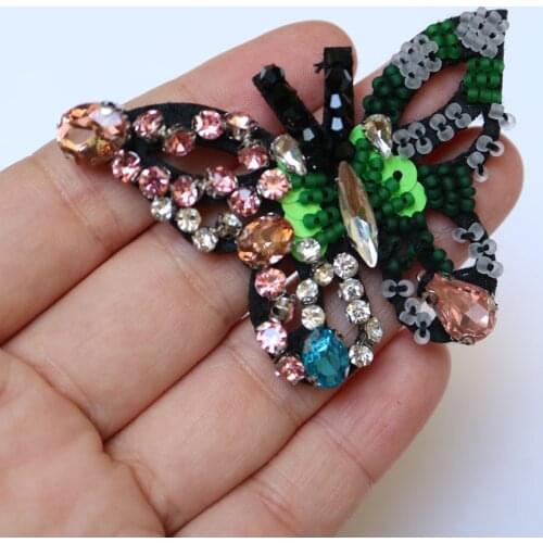 Animal beaded appliques patches for clothing DIY sew on rhinestone patch crown butterfly Embroidery parches bordados para ropa