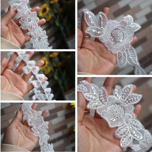 Hand Sewn Beaded Flower Applique Clothing Lace Trim Wedding Dress Headdress Hat Fabric Patch Decoration Materials