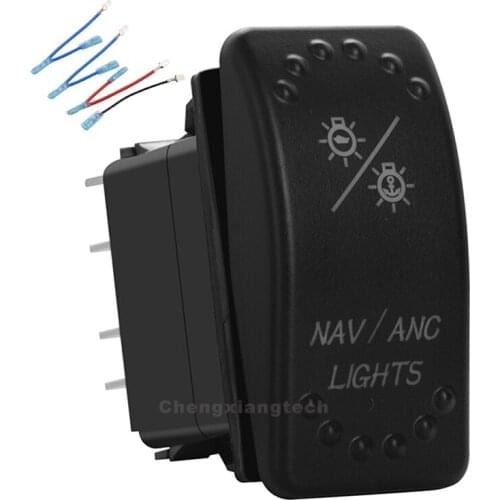 Car Boat Green Led 7Pin On Off On DPDT Rocker Switch Nav/Anc Lights 20A/12V 10A/24V Overload Protection+Jumper Wires Set