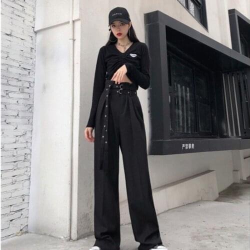 Loose wide leg pants mopping high waist slim black straight trousers casual womens trend y2k punk pant vintage clothes jogger