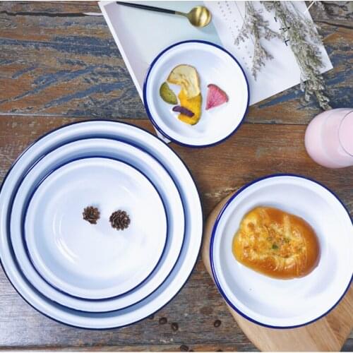 Household White Milk Enamel Disc Ins Simple Personality Breakfast Plate Creative Tableware Net Red Deep Plate Soup Plate