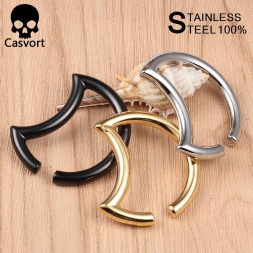 Casvort 10pcs/lot New heavy ear weight 316L stainless steel moon ear gauges piercing tunnels body jewelry pair selling