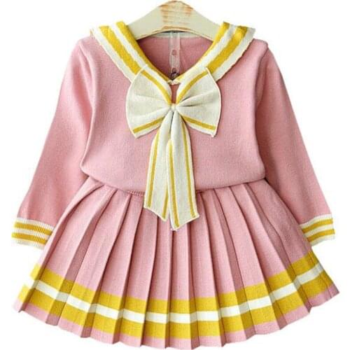 Amya Baby Kids Clothes Girls Outfits Sailor Type Knitted Sweater + Skirt 2pcs Girls Halloween Outfit Toddler Autumn Winter Sets
