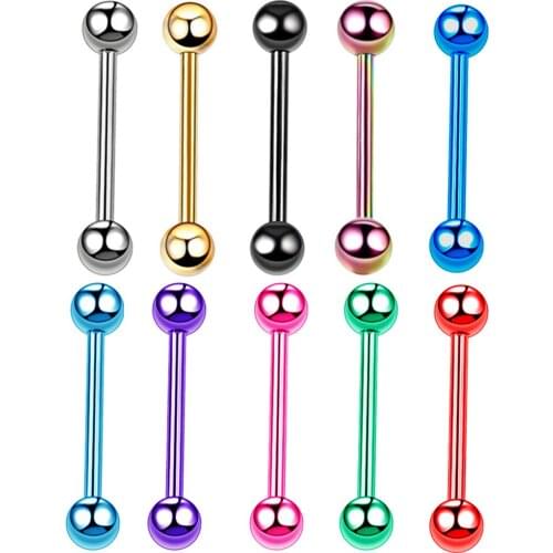 19mm stainless steel tongue nail double-headed ball dumbbell breast nail ear bone nail multi-color steel breast ring