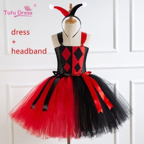 Harry Quinn Girls Tutu Dress with Headband Fancy Children Christmas purim Halloween Birthday Costume Kids Party Dress