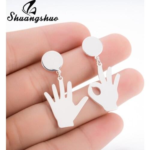 Shuangshuo Korean Fashion Cute Hand Gesture Stud Earrings OK Gesture Studs Earrings Personality Jewelry Women Accessories