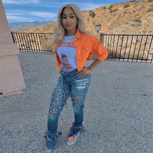 Slim Solid Colors Denim Jacket Coat Spring Autumn Women Fashion Raw-Edge Multi-button Jean Jacket Coat Y2k Streetwear Plus Size